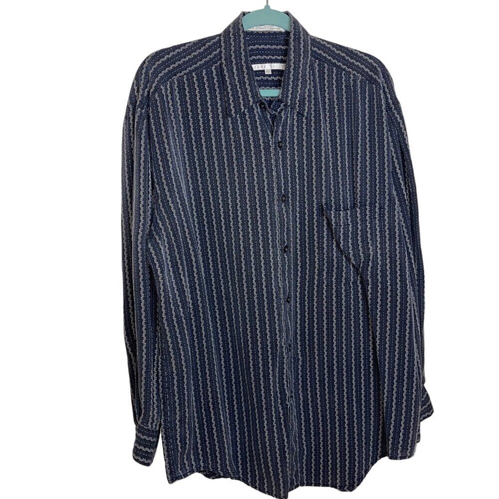 Perry Ellis Vintage 90s Mens Shirt Size Large Gray Button Down Long Sleeve
